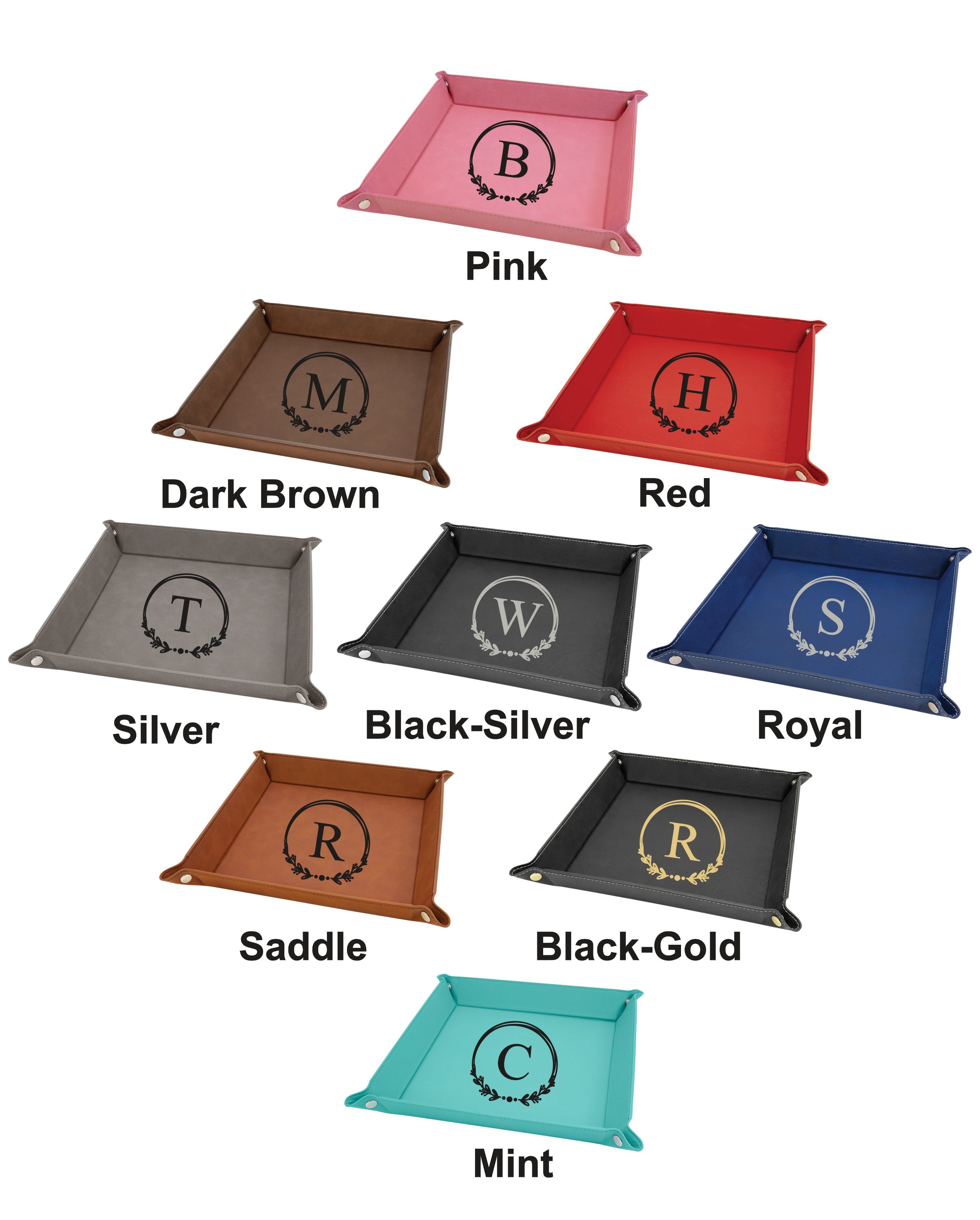 Initial Faux Leather Snap Up Tray 6x6
