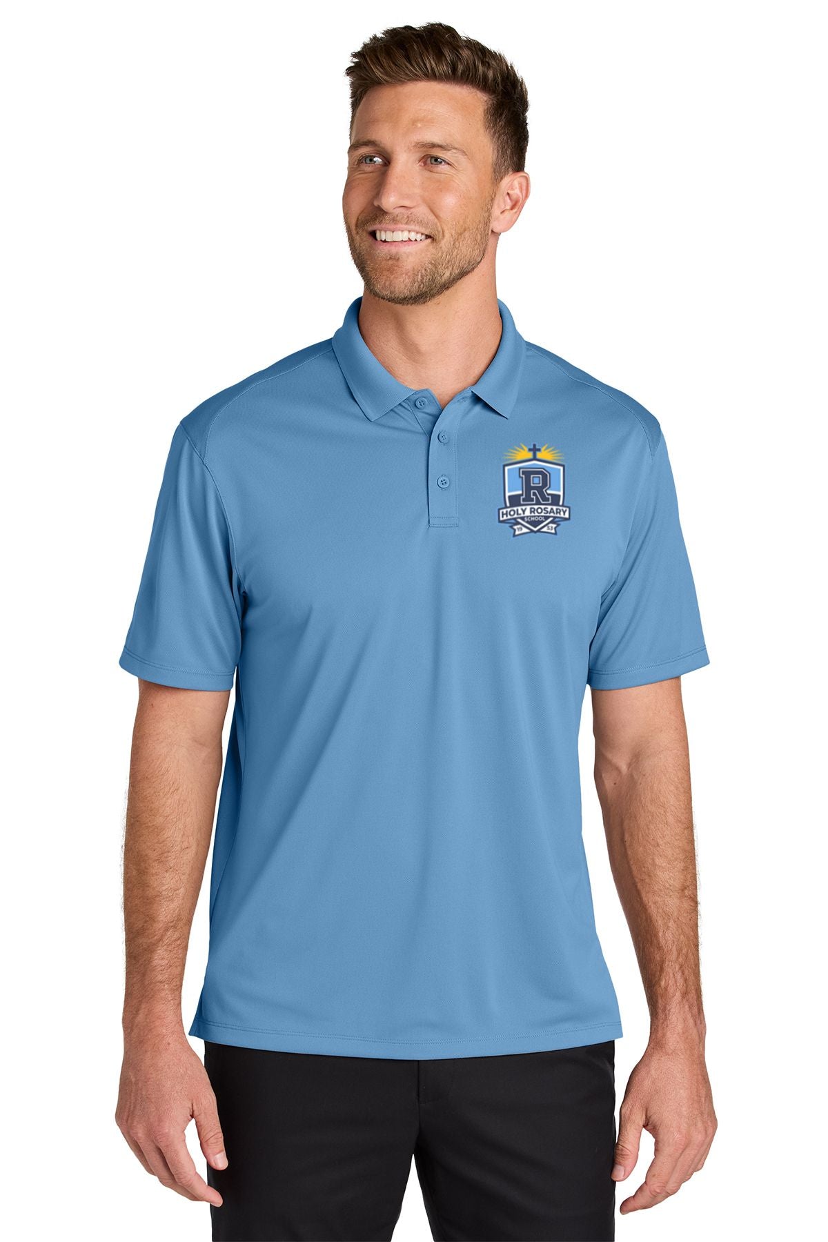 Holy Rosary Wearever Embroidered Performance Pique Polo