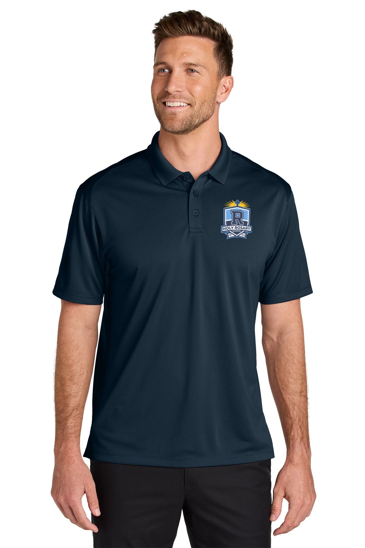 Holy Rosary Wearever Embroidered Performance Pique Polo