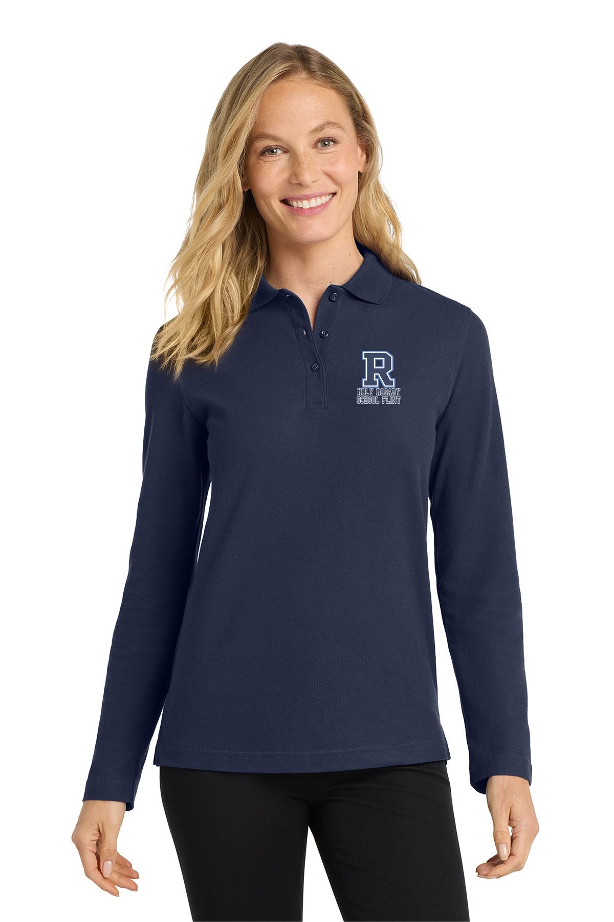 Holy Rosary Women's Embroidered Silk Touch™ Long Sleeve Polo