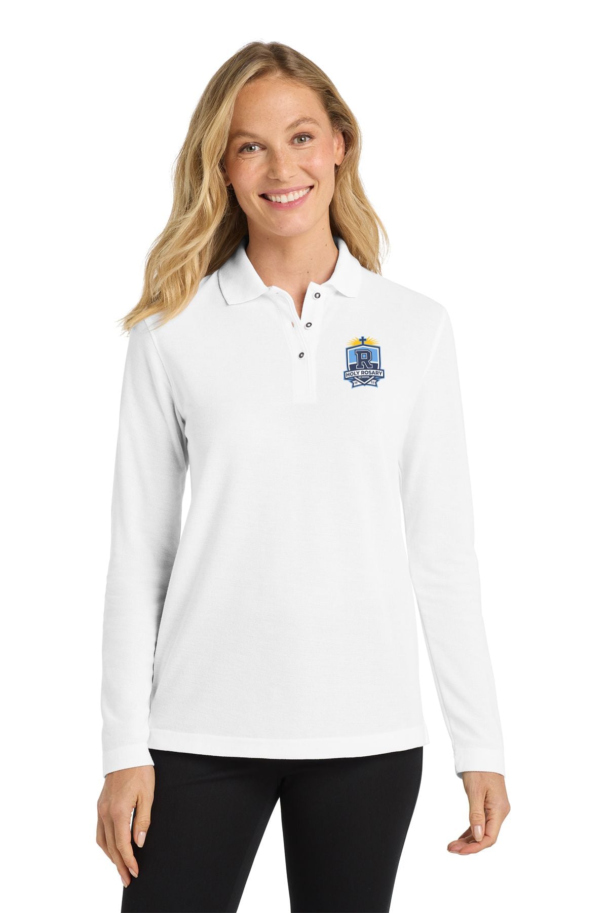 Holy Rosary Women's Embroidered Silk Touch™ Long Sleeve Polo