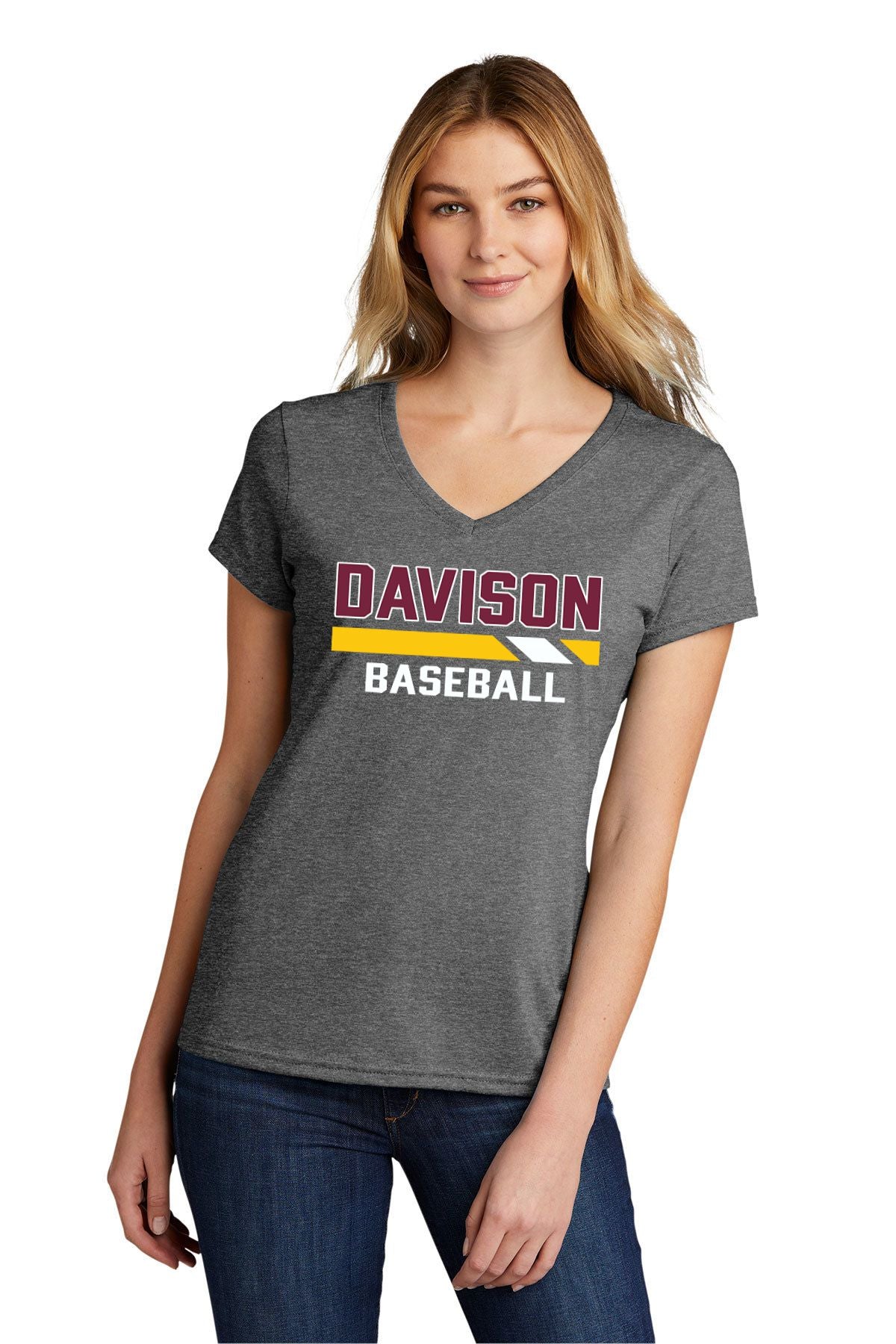 Davison Baseball Ladies Tri-Blend V-Neck Tee