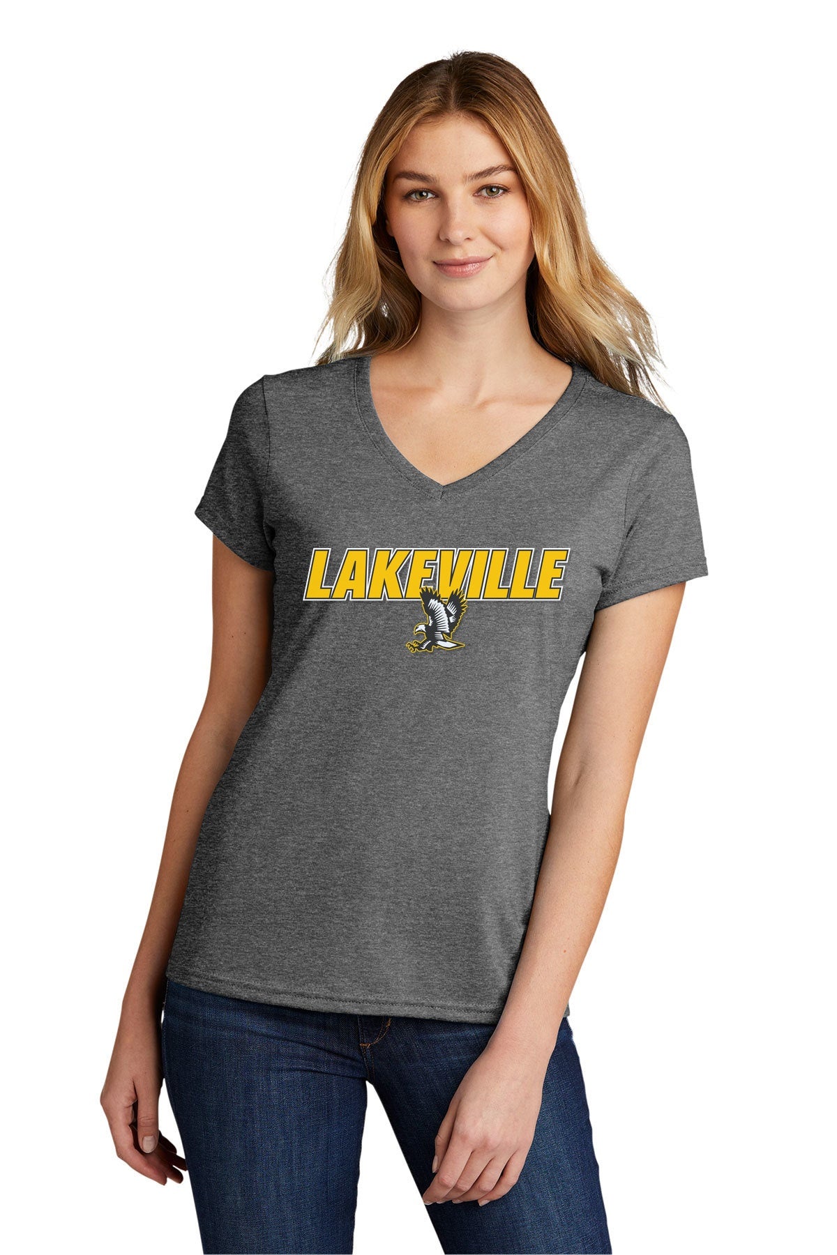 Lakeville Italic Over Logo Ladies Tri-Blend V-Neck Tee