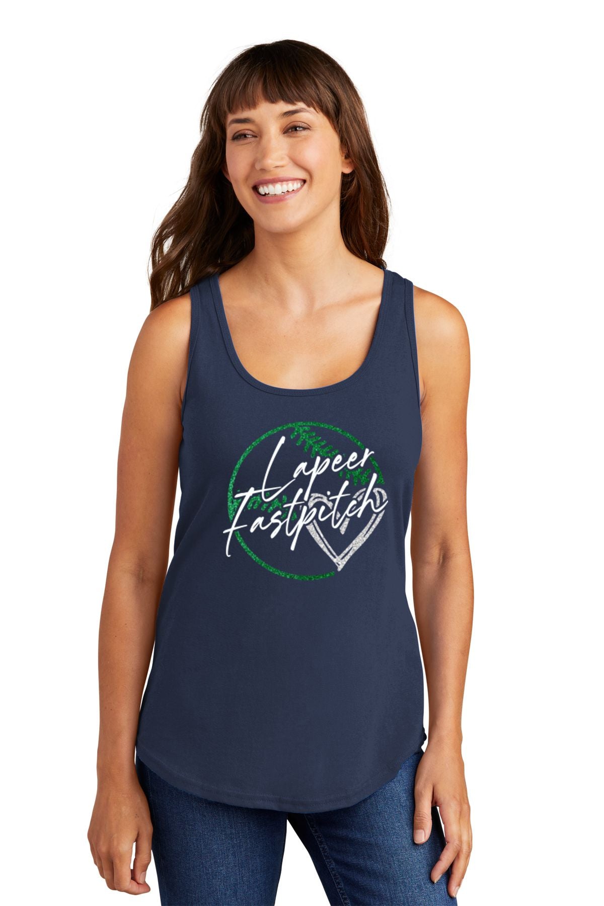 Lapeer Fastpitch Glitter Ladies Core Cotton Tank Top