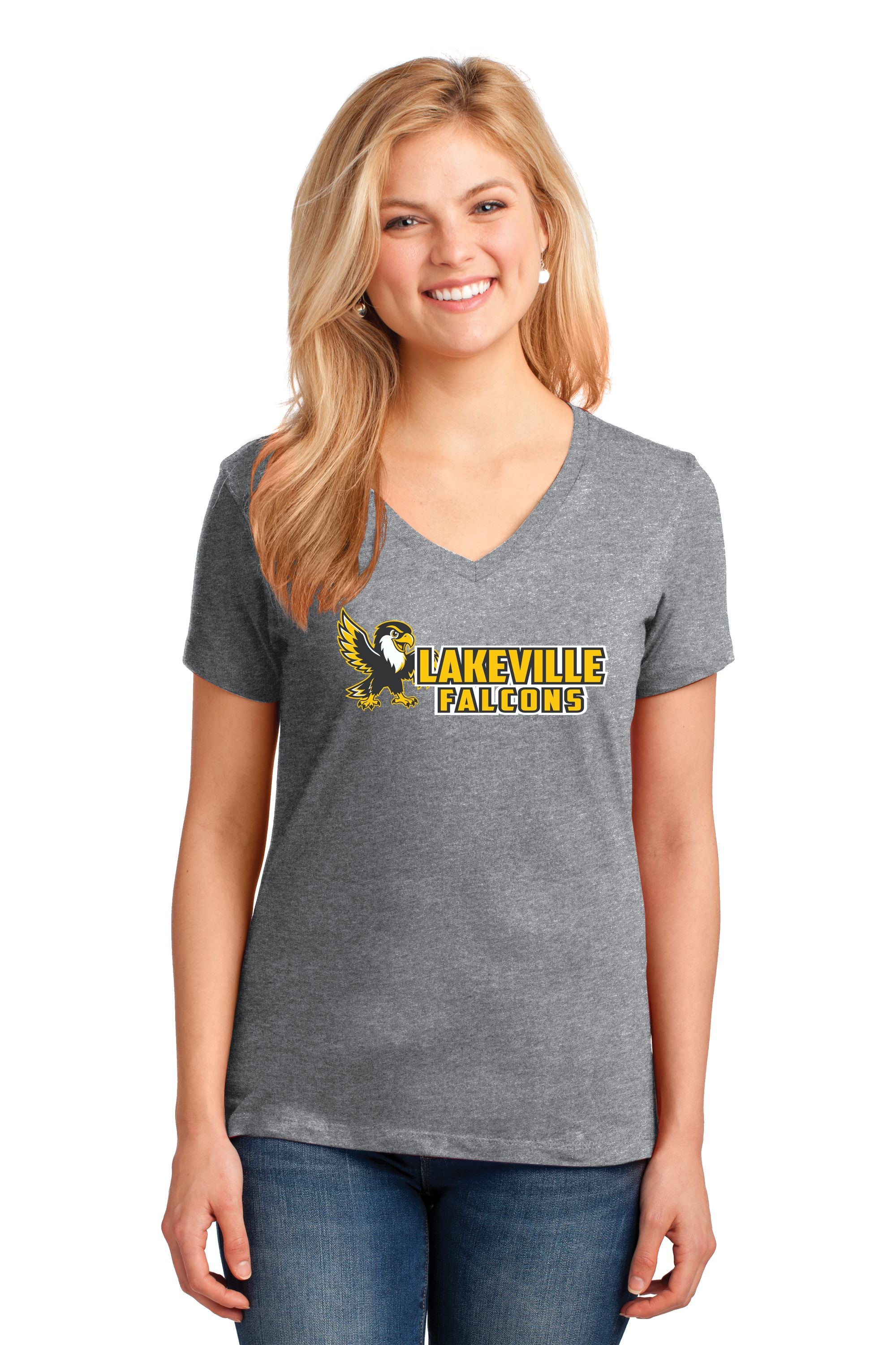 Lakeville Cartoon Falcons Ladies V-Neck T-shirt