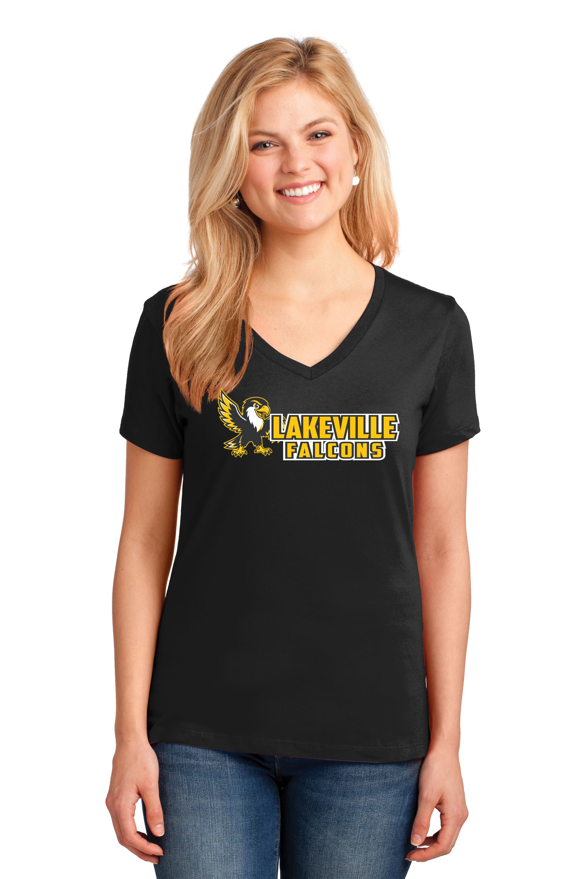 Lakeville Cartoon Falcons Ladies V-Neck T-shirt