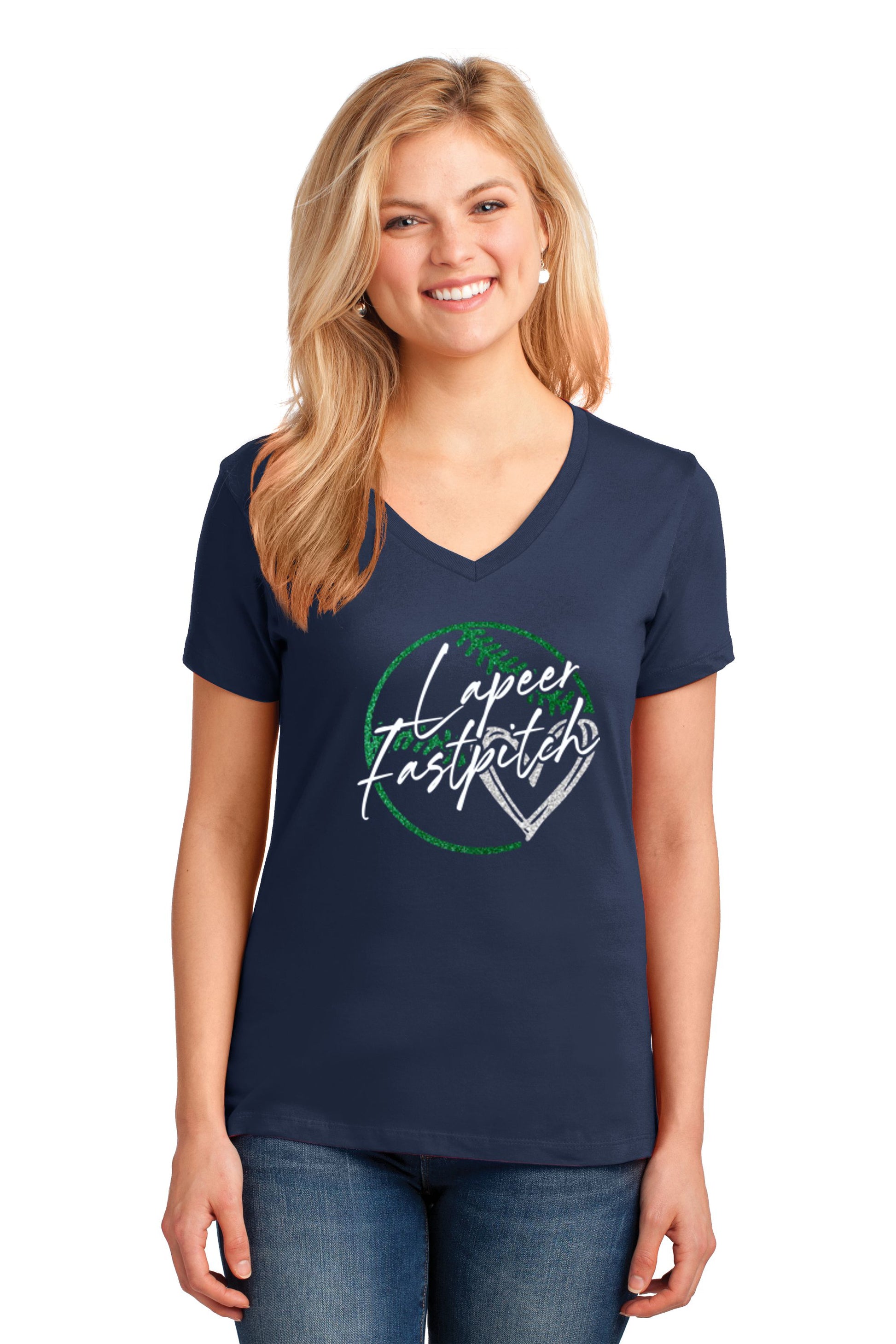 Lapeer Fastpitch Glitter Ladies Basic T-shirt