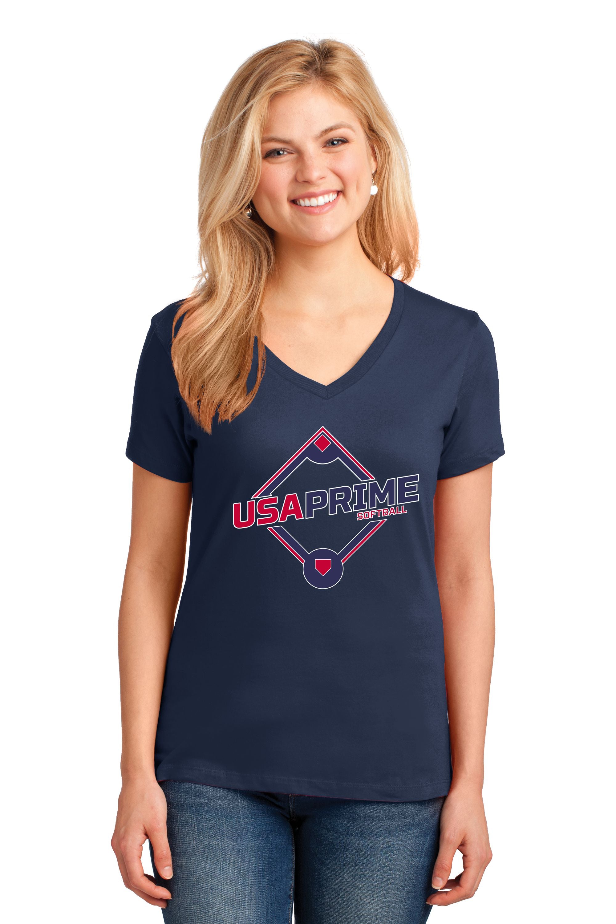 USA Prime Softball Ladies V-Neck T-shirt