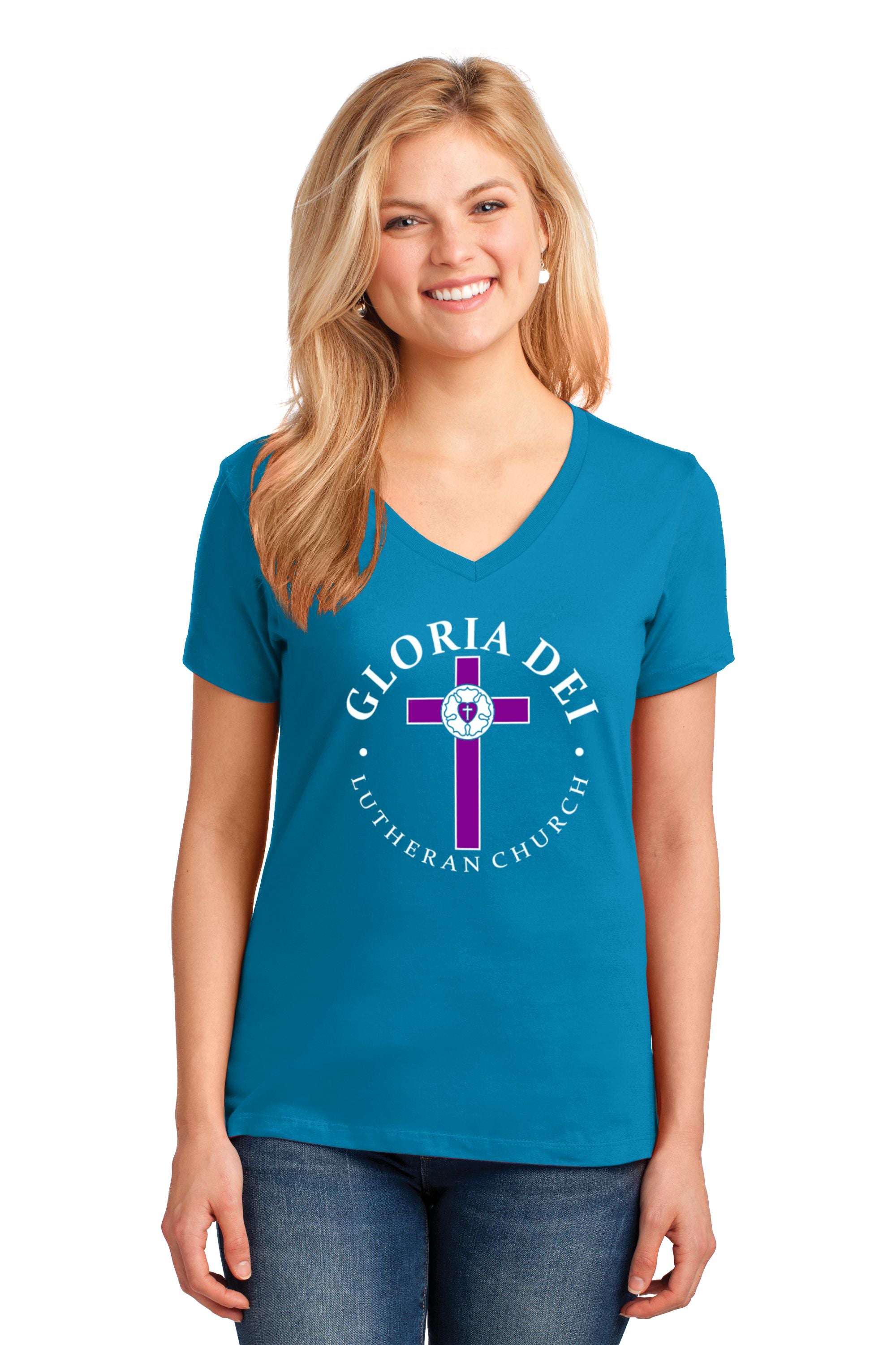 Gloria Dei Lutheran Church Ladies V-Neck T-shirt