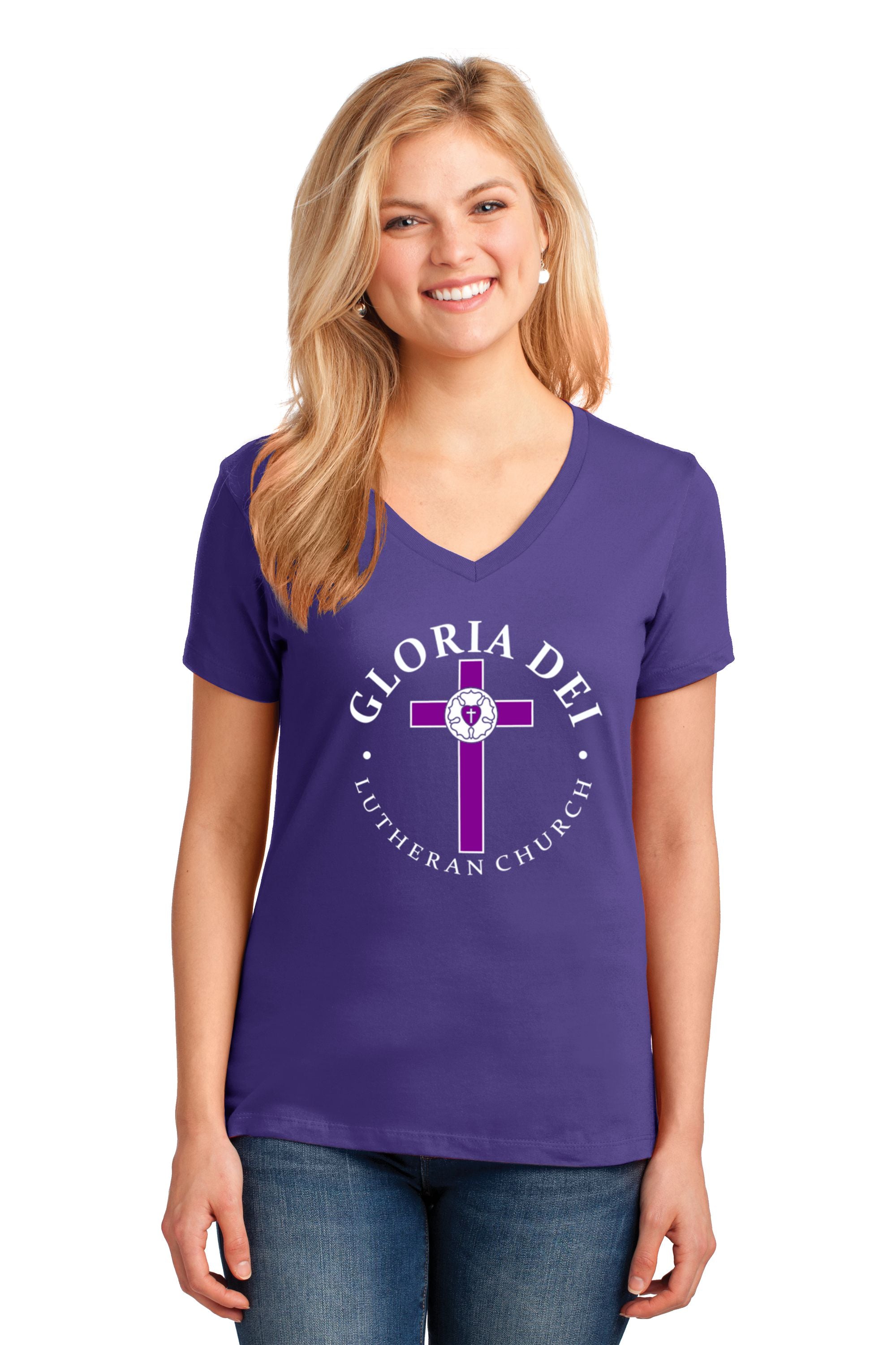 Gloria Dei Lutheran Church Ladies V-Neck T-shirt