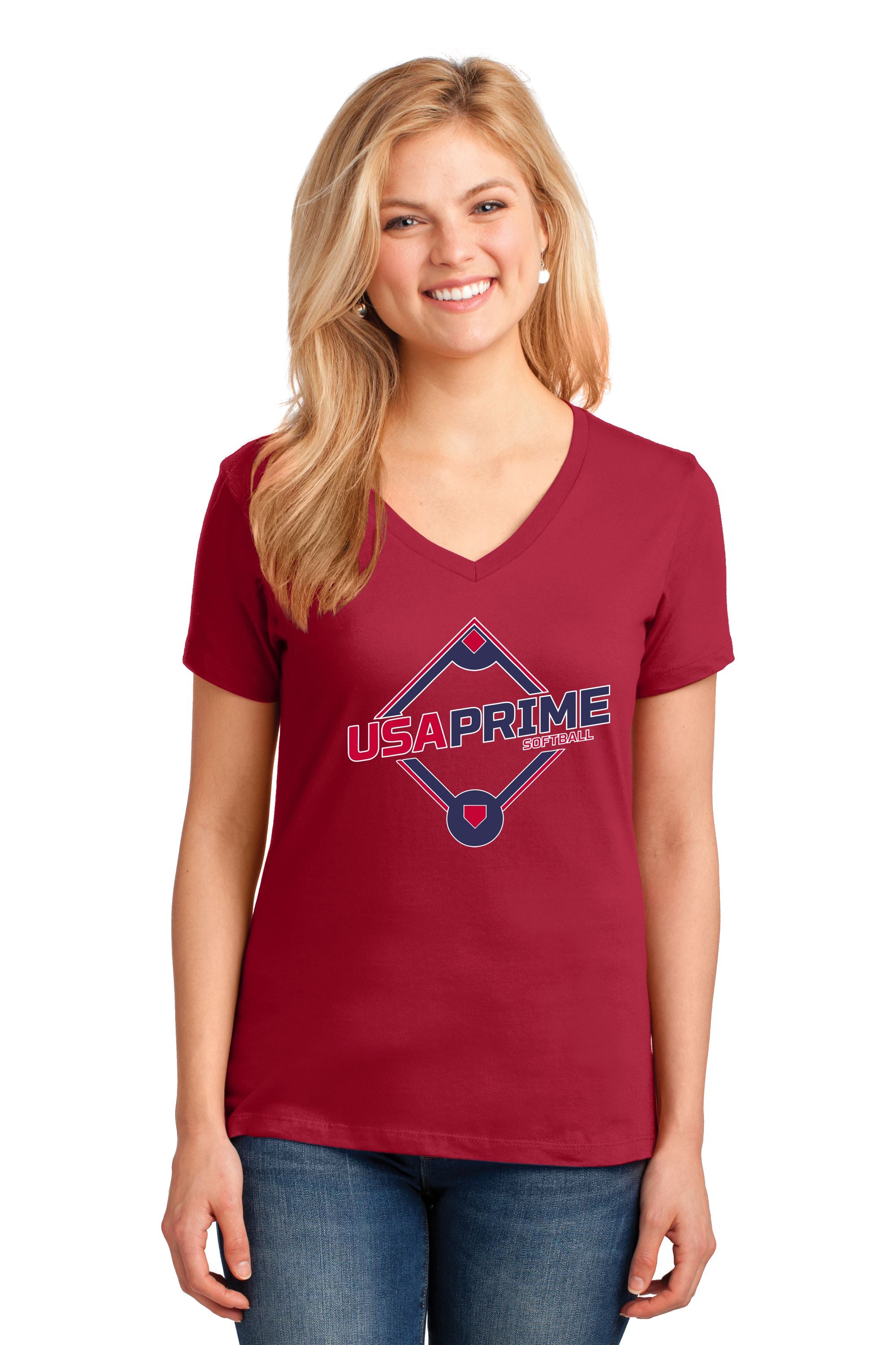 USA Prime Softball Ladies V-Neck T-shirt