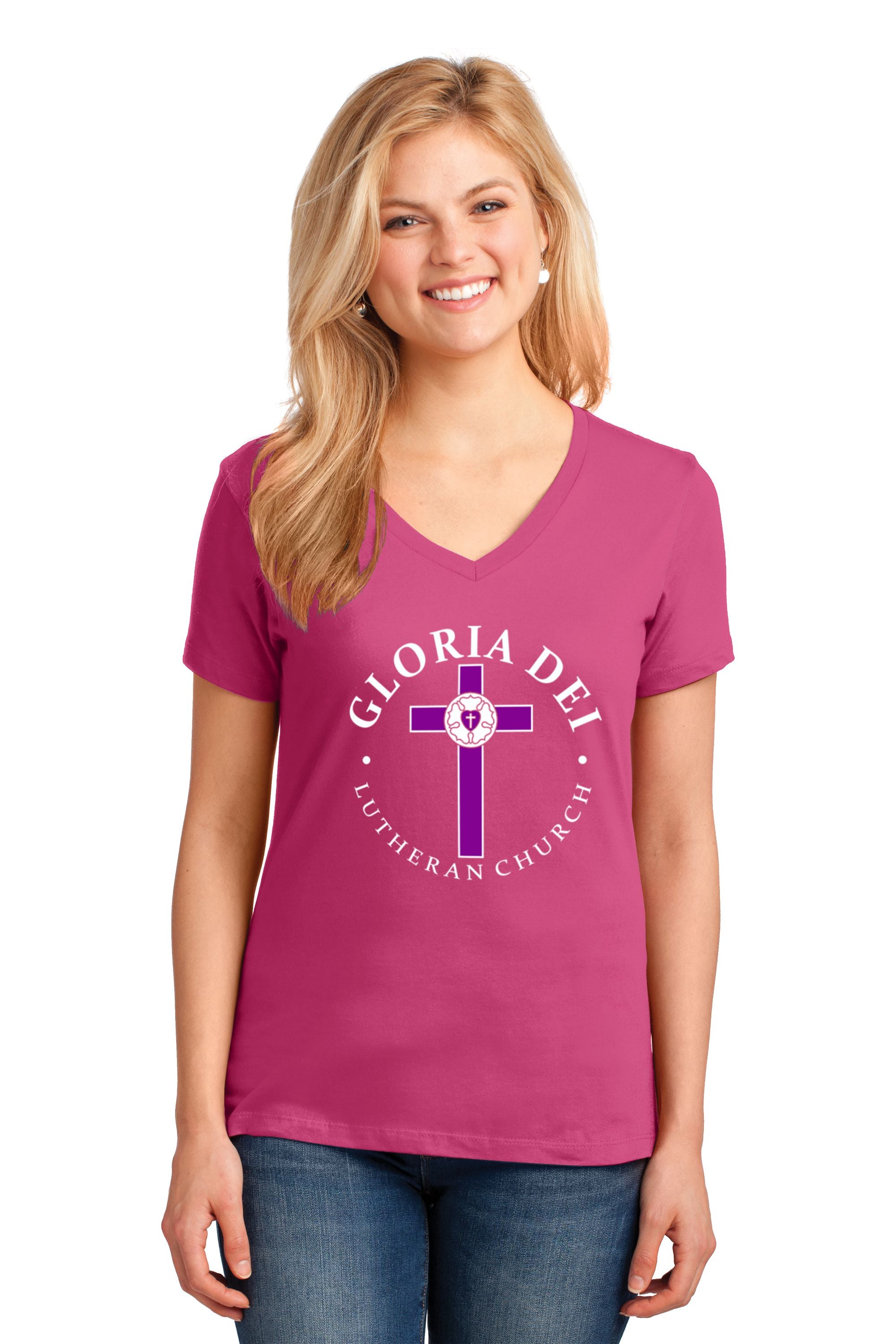 Gloria Dei Lutheran Church Ladies V-Neck T-shirt