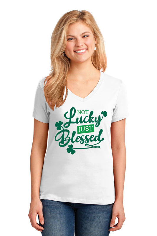 Not Lucky, Just Blessed Ladies V-Neck T-shirt