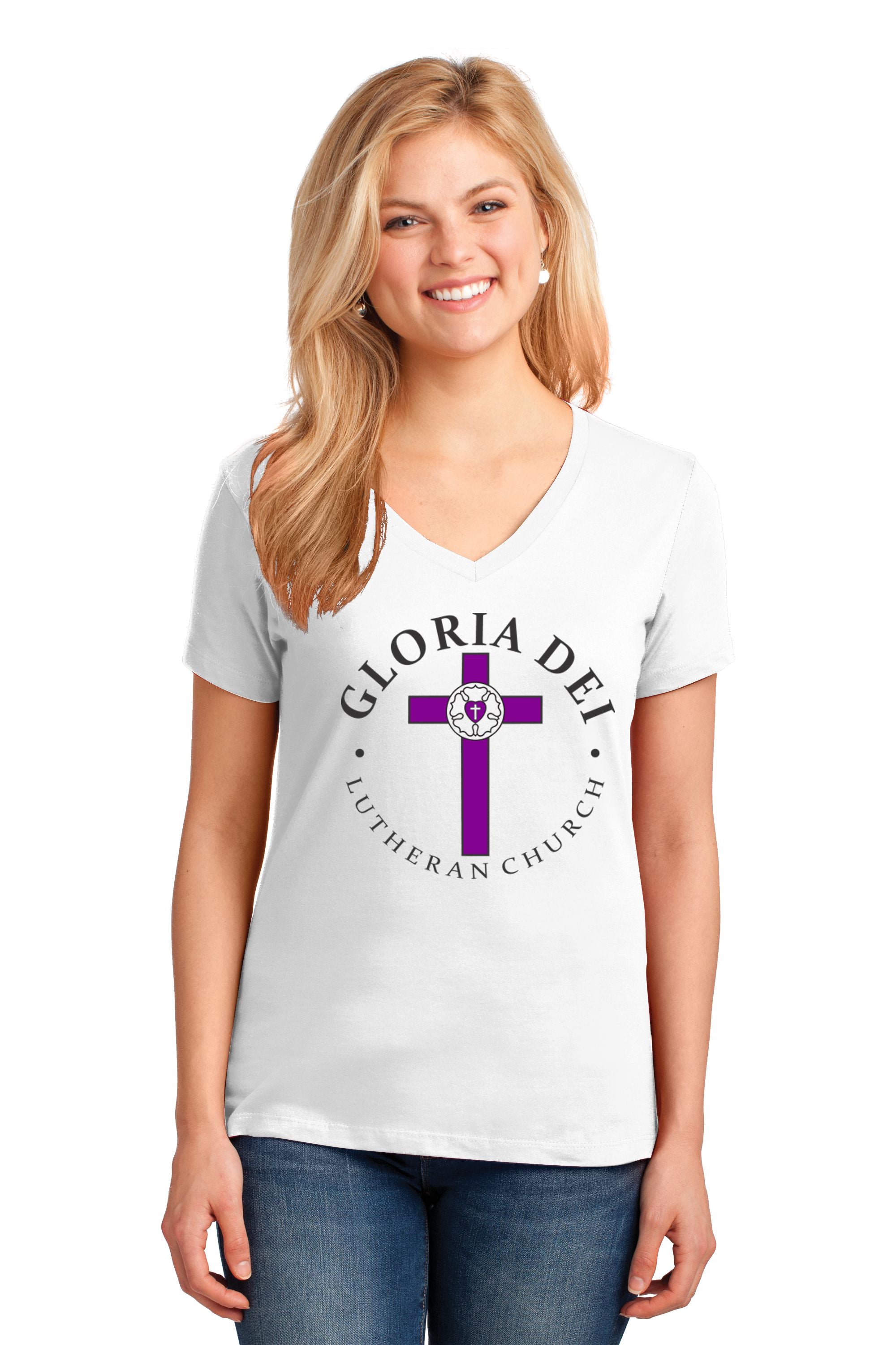 Gloria Dei Lutheran Church Ladies V-Neck T-shirt