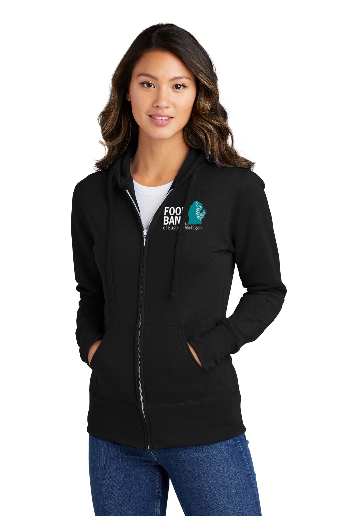 Food Bank of Eastern Michigan Ladies Full Zip Cotton Hooded Pullover