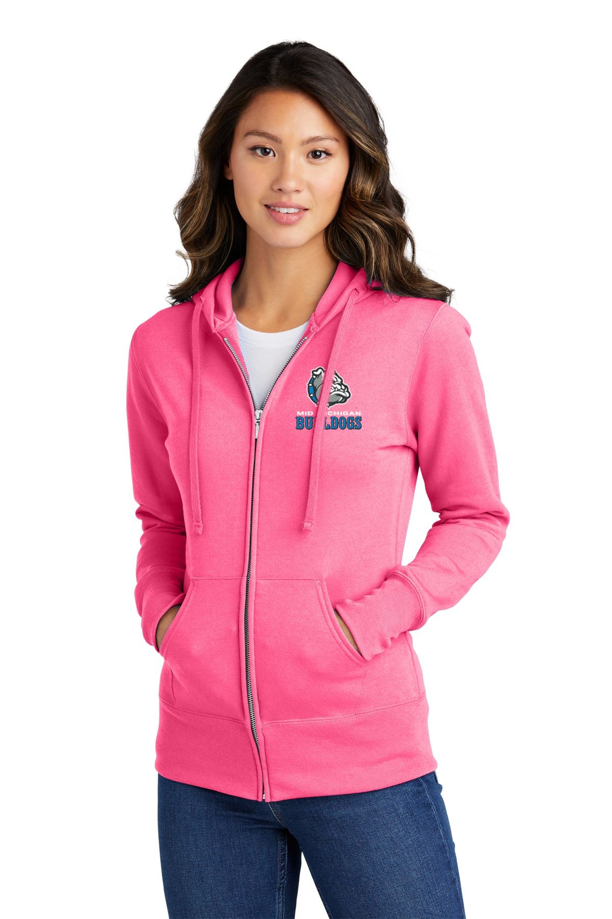 Mid Michigan Bulldogs Ladies Full Zip Cotton Hooded Pullover