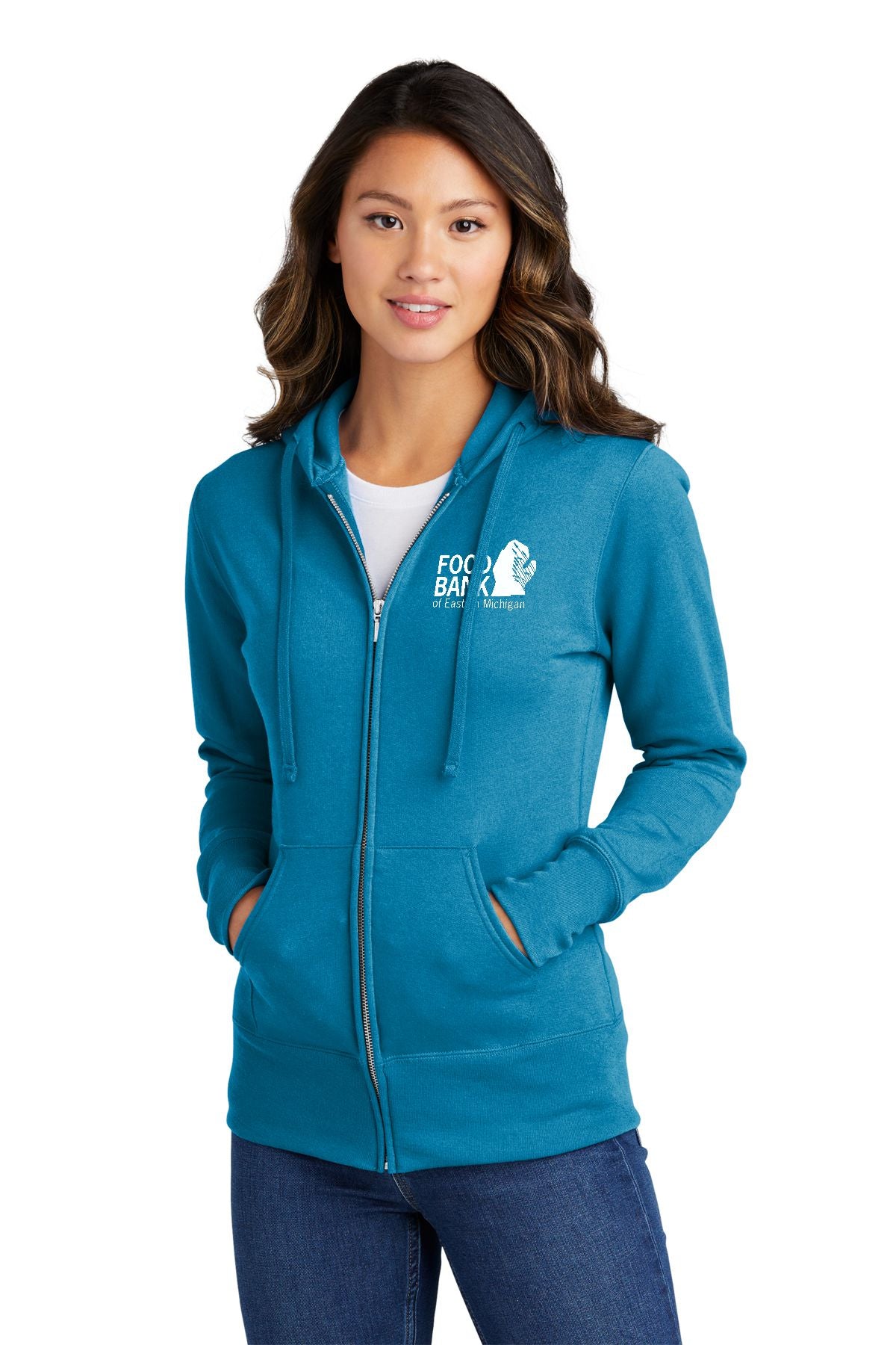 Food Bank of Eastern Michigan Ladies Full Zip Cotton Hooded Pullover