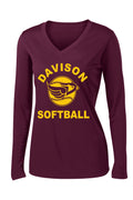 Davison Softball Ladies V-Neck Performance Long Sleeve