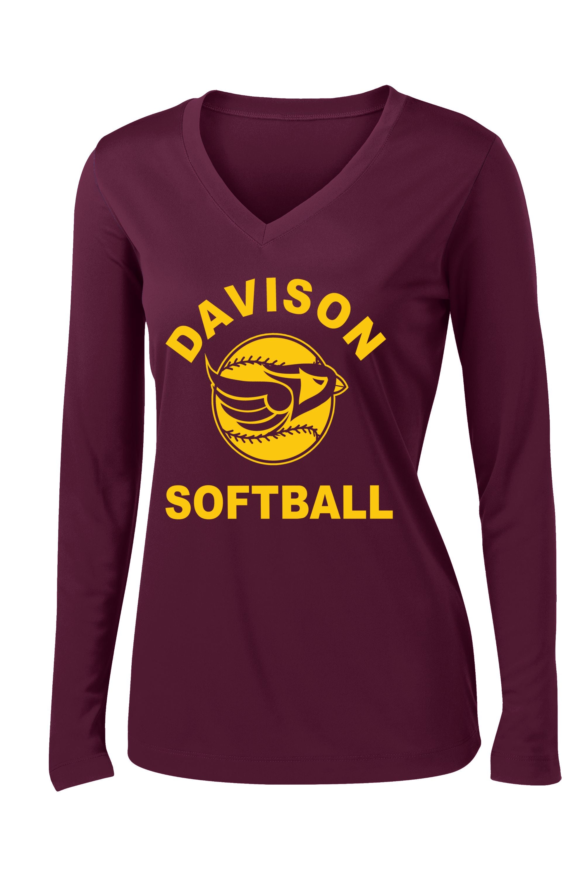 Davison Softball Ladies V-Neck Performance Long Sleeve