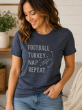 Football Turkey Nap Repeat Rhinestone Ladies Tee
