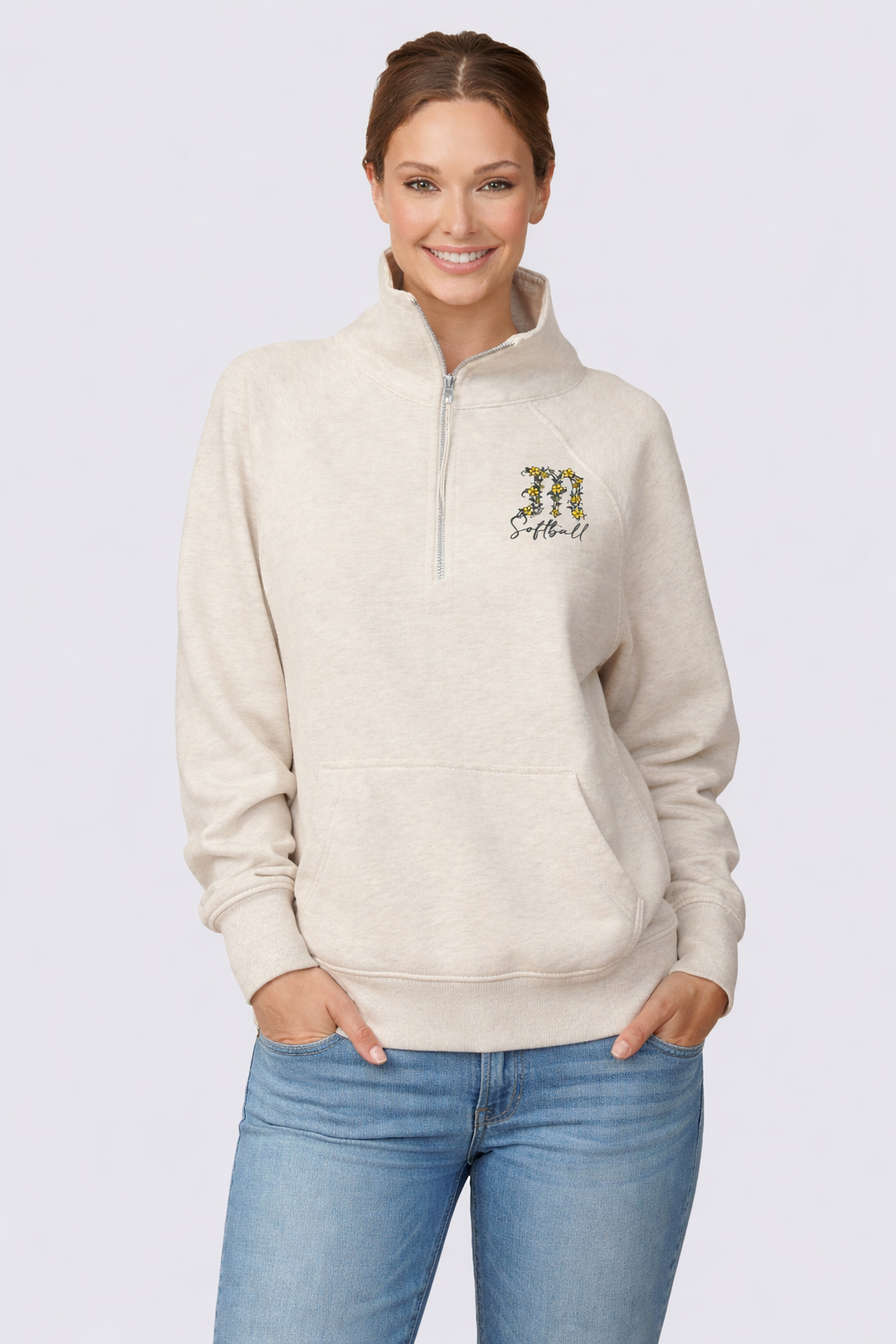 Mott Softball Floral Ladies Boxy Half Zip Fleece