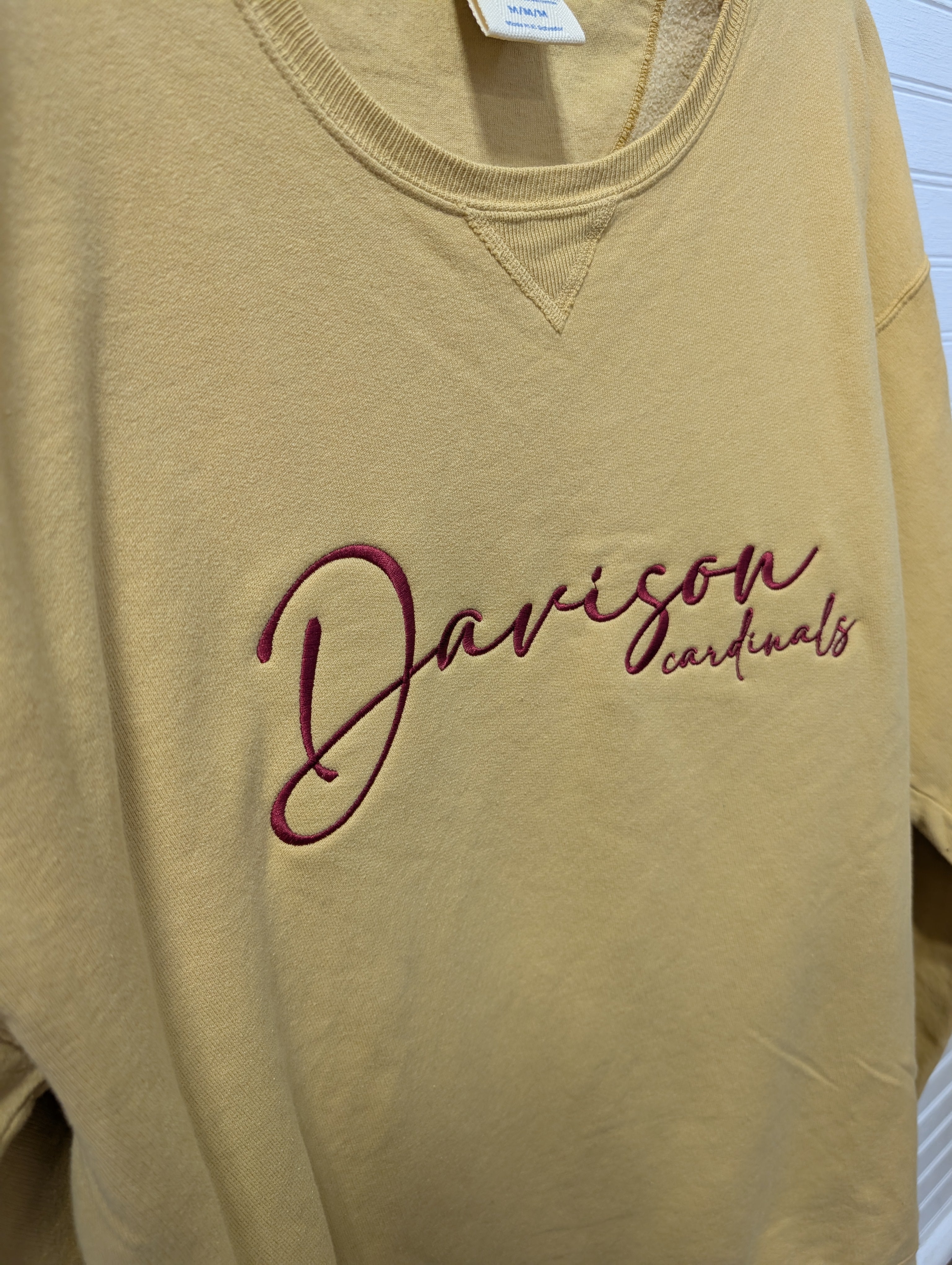 Davison Cardinals Script Embroidery Garment-Dyed Crewneck Sweatshirt