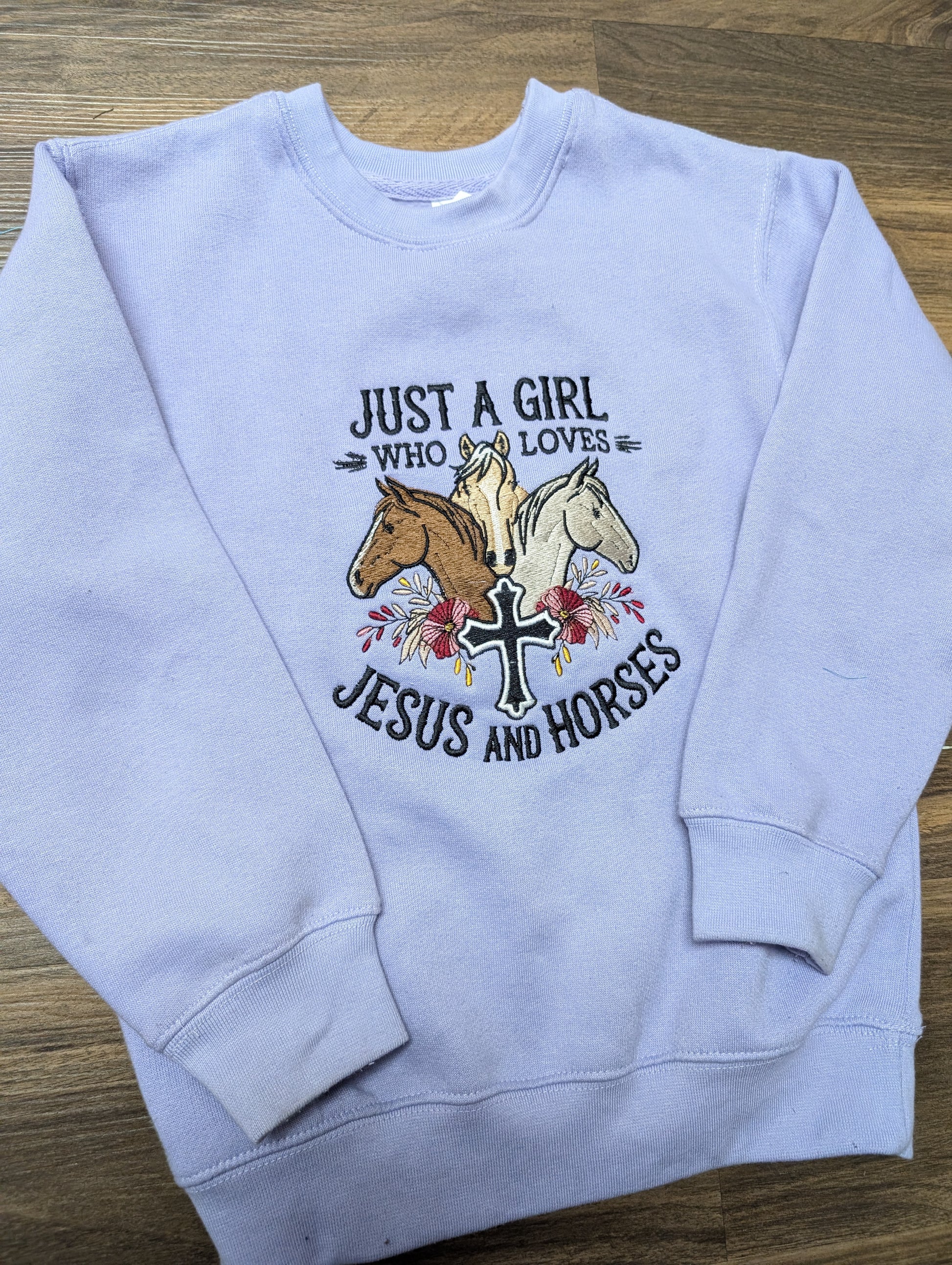 Just a Girl Who Loves Jesus and Horses Youth Sweatshirt