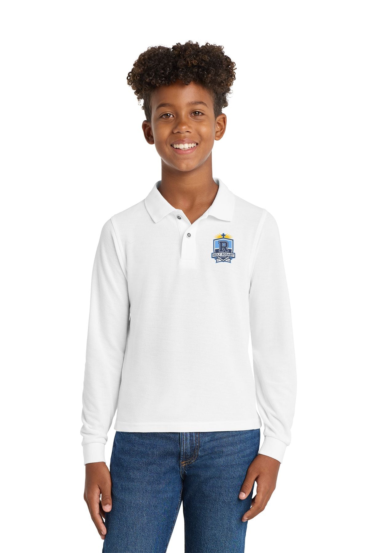 Holy Rosary Youth Silk Touch™ Long Sleeve Polo