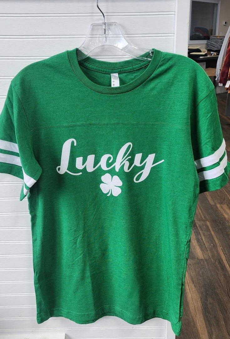 St. Patrick's LUCKY Glitter Football T-shirt