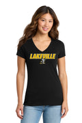 Lakeville Italic Over Logo Ladies Tri-Blend V-Neck Tee