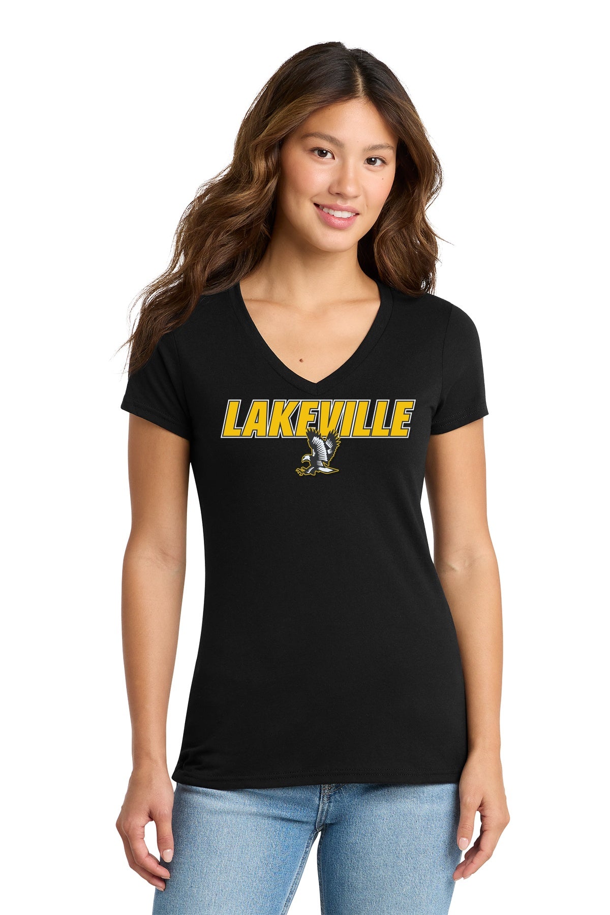 Lakeville Italic Over Logo Ladies Tri-Blend V-Neck Tee