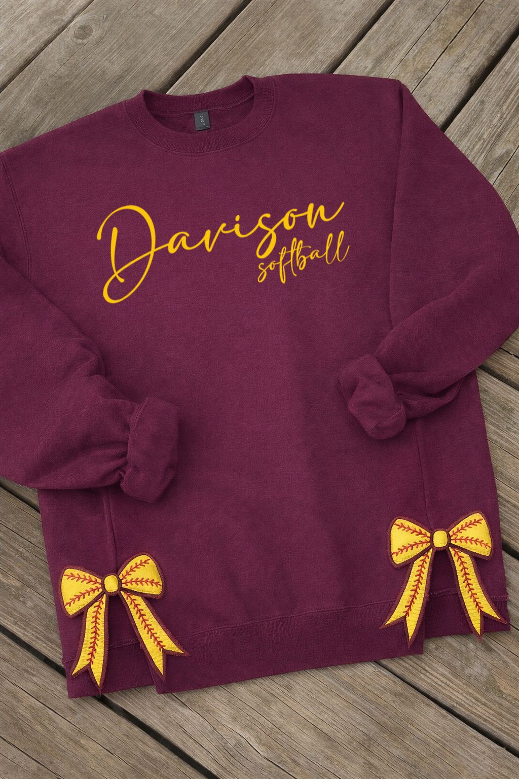 Davison Softball Script with Side Bows Crew Sweatshirt