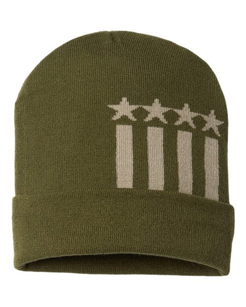 USA-Made Patriotic Cuffed Green Beanie