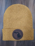 Michigan Circle Gold Leather Patch Knit Cuff Beanie