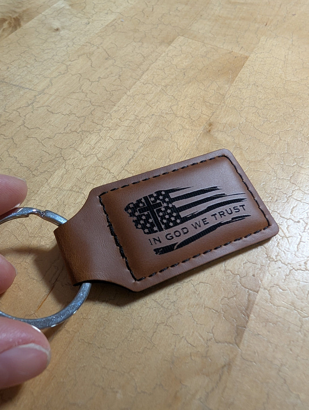 In God We Trust Leatherette Keychain