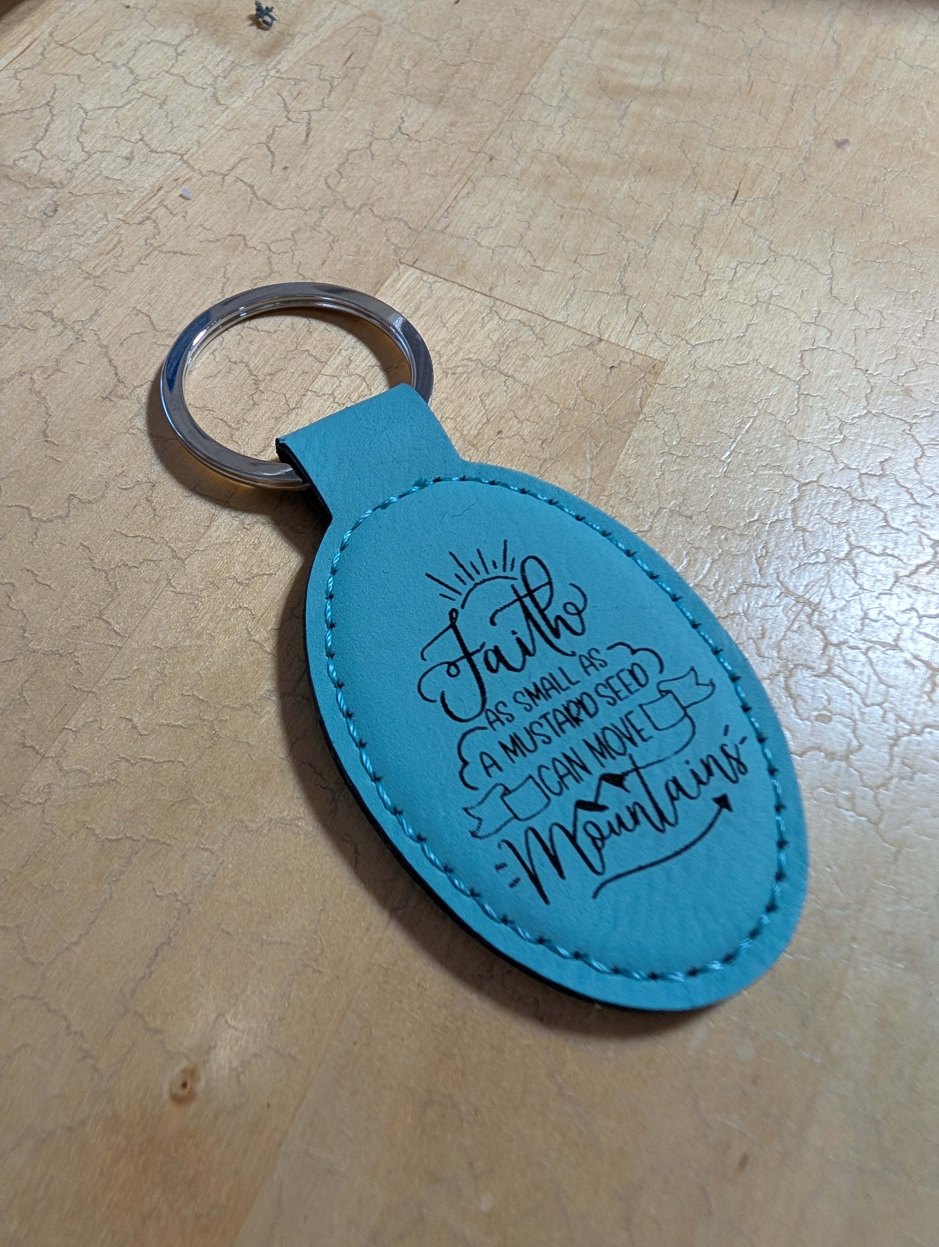 Faith As Small A Mustard Seed Leatherette Oval Keychain