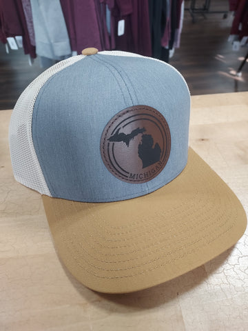 Michigan Circle Leather Patch Snap Back Hat
