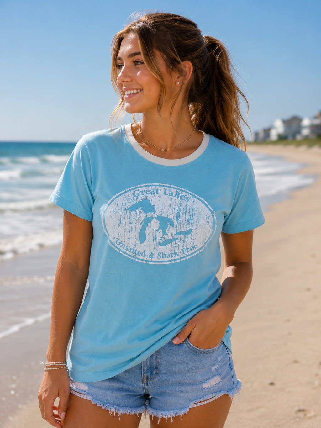 Great Lakes Unsalted & Shark Free Ladies Ringer Tee