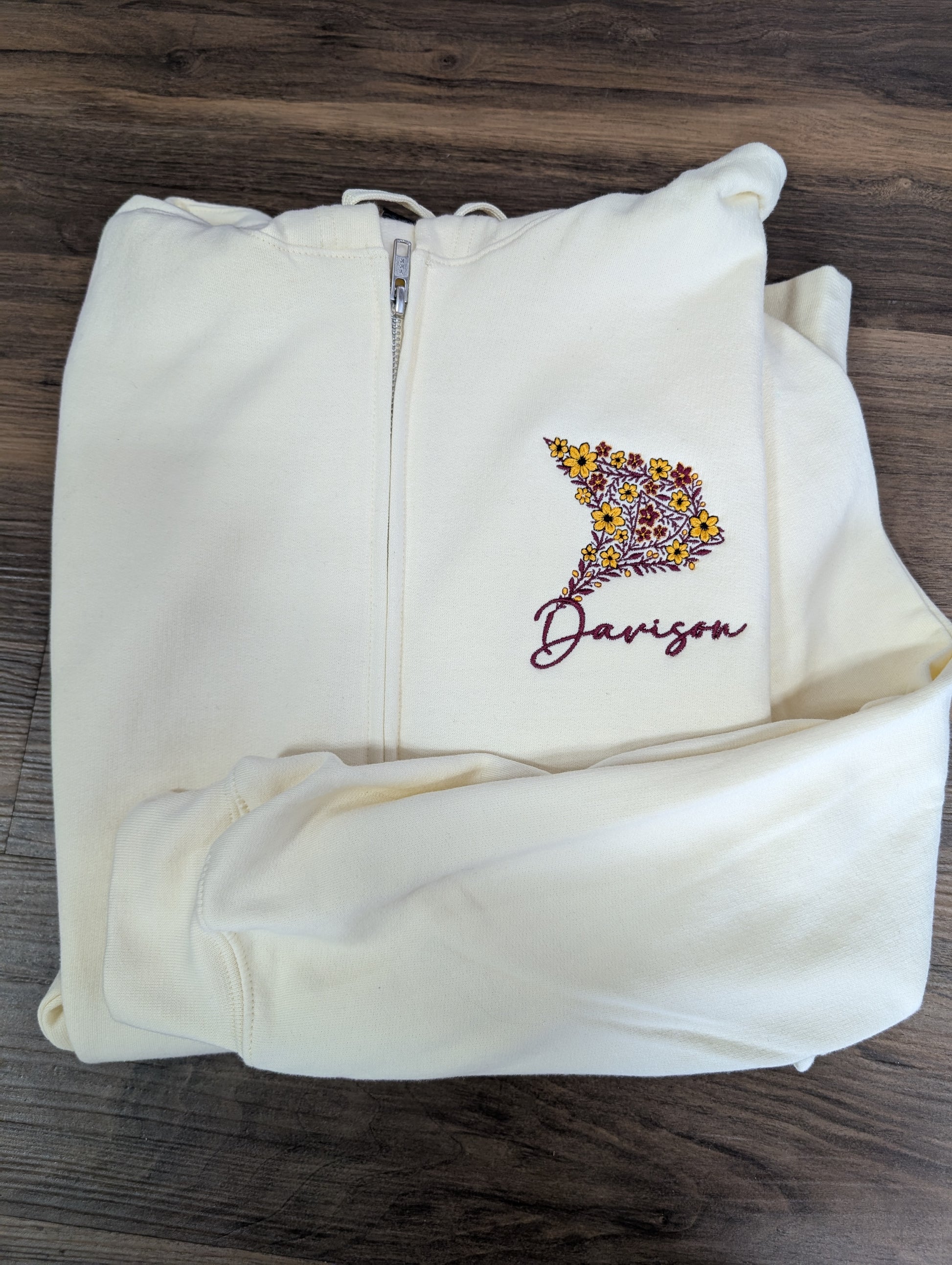 Davison Flower Bird Embroidered Softstyle® Midweight Fleece Full-Zip Hooded Sweatshirt