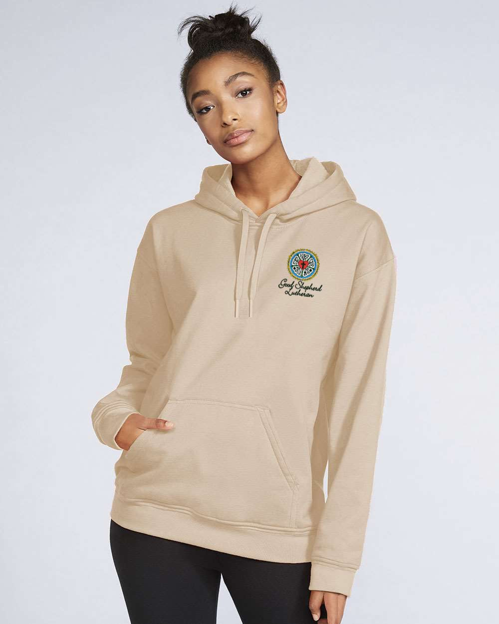 Good Shepherd Lutheran Rose Floral Softstyle® Embroidered Midweight Pullover Hooded Sweatshirt