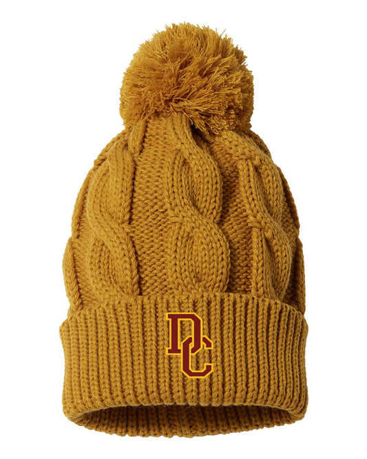 Gold DC Chunk Twist Knit Beanie With Cuff