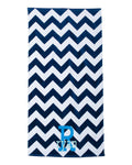 Chevron Velour Beach Towel with Embroidery
