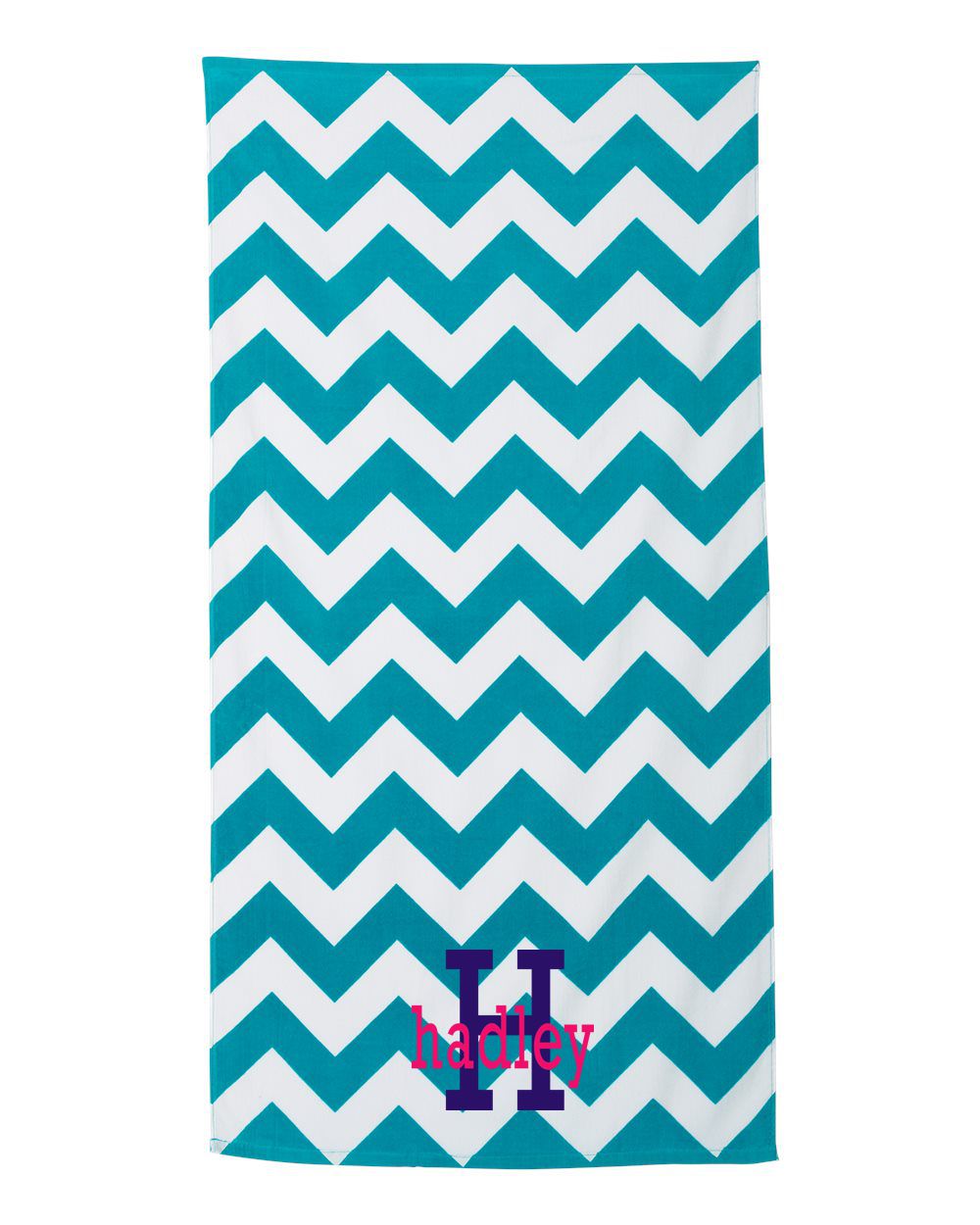 Chevron Velour Beach Towel with Embroidery