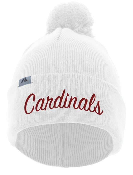 Cardinals Script Knit Fold Over Pom-Pom Beanie