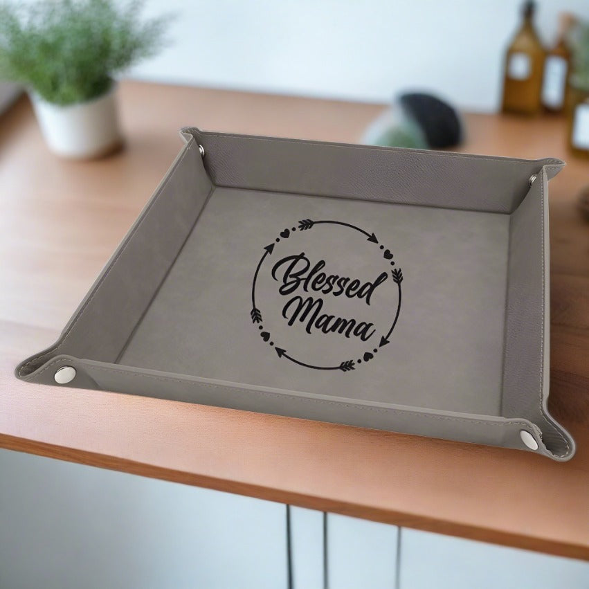 Blessed Mama Faux Leather Snap Up Tray