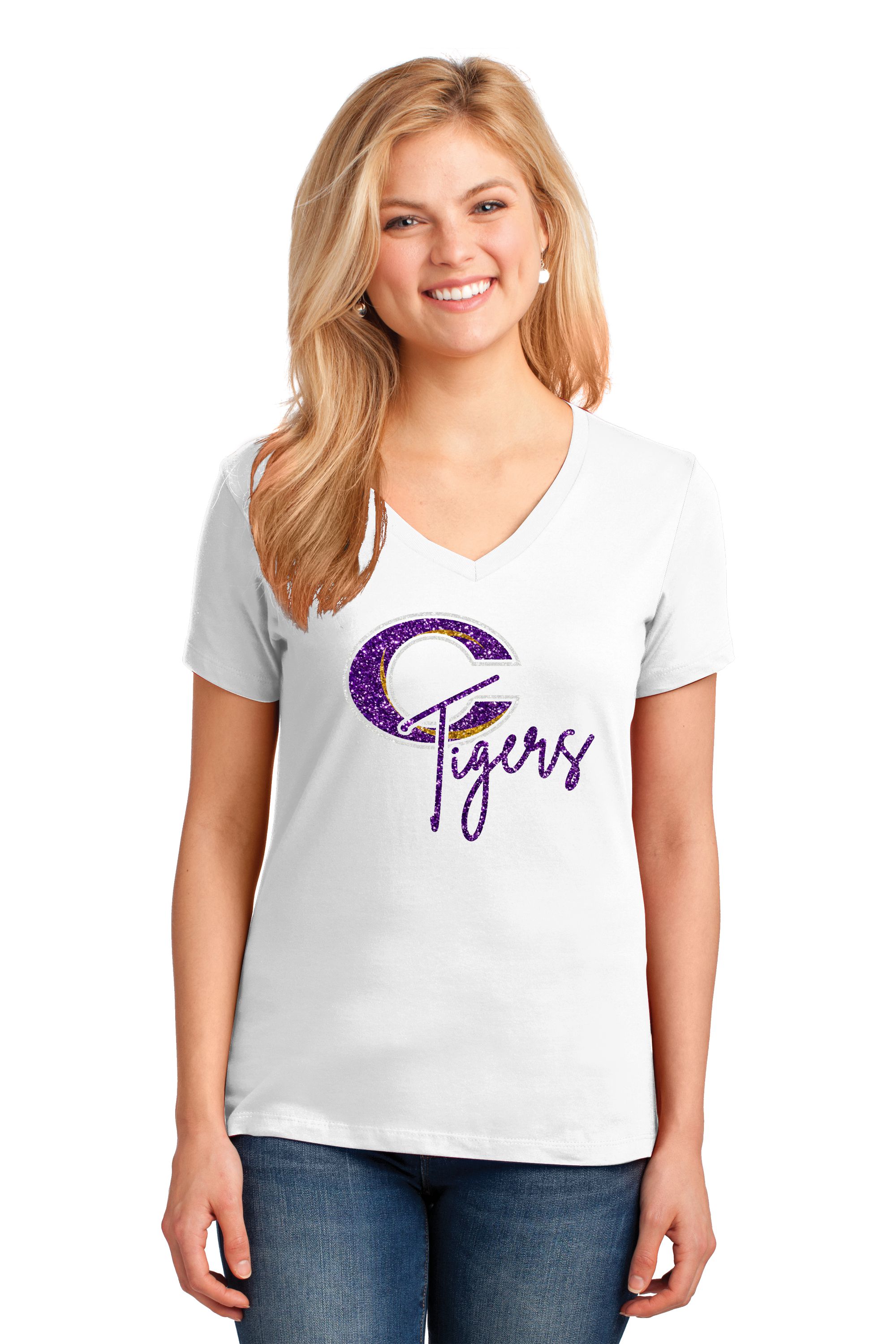 Caro Glitter Ladies V-Neck T-shirt - Schall