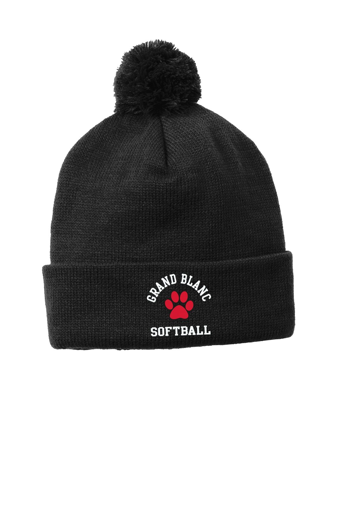Grand Blanc Softball Solid Pom Pom Beanie