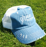 "Grace Wins" Denim Trucker Hat